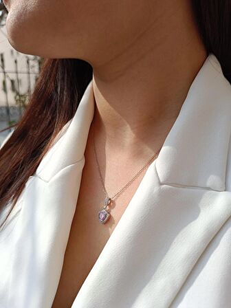 Luna Jewelry Kadın Pırlanta Modeli Pembe Zirkon Taşlı 316 L Çelik Kalp Kolye