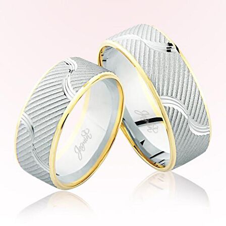 Beyaz Sarı Desenli Altın Alyans 7002