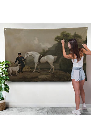 George Stubbs 'un Creswell Kayalıkları'nda Damat ve Tazı ile Gri Avcı Duvar Örtüsü-7002