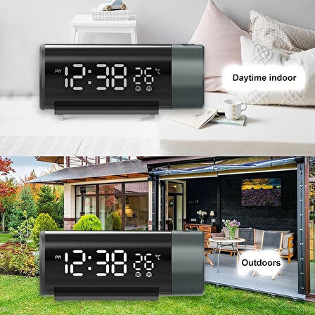 TechTic Projeksiyon Saat Silindir 180° Çift Alarm Sıcaklık-Saat Yansıtmalı Çalar Saat Telefon Şarjı