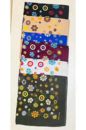 6 adet Çiçek Desenli Bandana Kare Fular