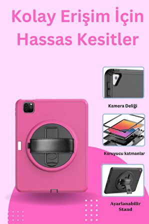 Qpen iPad Pro 11 inç (2021)  Uyumlu Hand Strap Tablet Kılıfı 