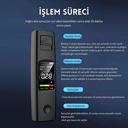 Monozone A20 Taşınabilir Alkol Test Cihazı Yüksek Hassasiyetli Alkol Ölçer Hd Ekran Temassız Şarjlı 