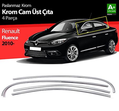 S-Dizayn Renault Fluence Krom Cam Üst Çıtası 4 Prç 2010 Üzeri