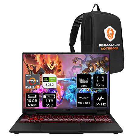 Asus TUF Gaming A16 R9 8940HX 16GB 1TB SSD RTX5060/8GB 115W 165Hz 16'' WUXGA FDOS Laptop FA608PM
