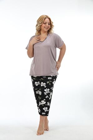 Etoile Büyük Beden Bambu Kadın Kapri Takım Pijama 74003