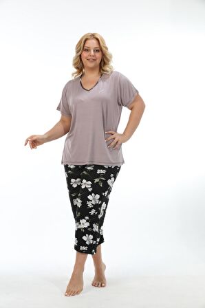 Etoile Büyük Beden Bambu Kadın Kapri Takım Pijama 74003