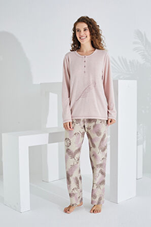 %100 Pamuk Uzun Kol Kadın Pijama Takımı 98409