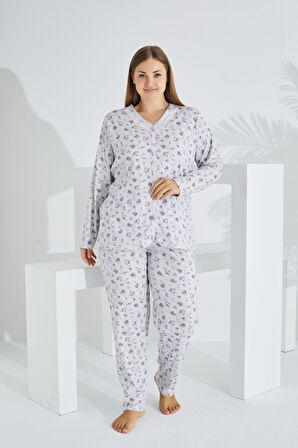 %100 Pamuk Uzun Kol Büyük Beden Kadın Pijama Takımı 98906