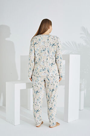 %100 Pamuk Uzun Kol Büyük Beden Kadın Pijama Takımı 98907