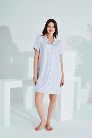 Bambu Boydan Düğmeli Hamile Lohusa Gecelik 30151-30154