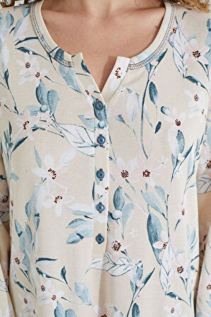 %100 Pamuk Uzun Kol Kadın Elbise Gecelik 91415