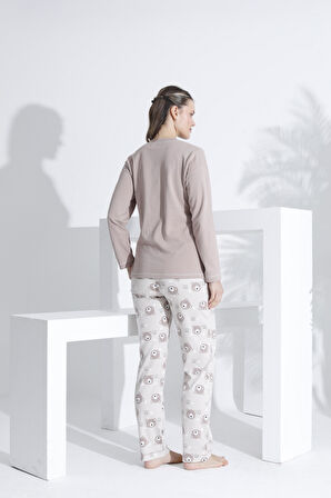 %100 Pamuk Uzun Kol Kadın Pijama Takımı 98233