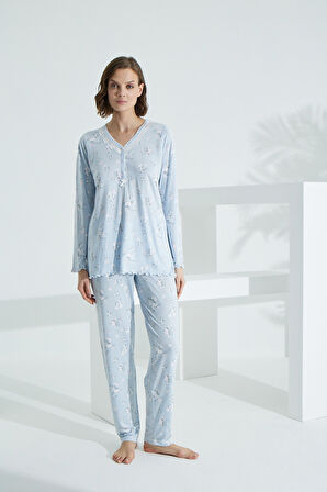 Angelique %100 Pamuk Uzun Kol Kadın Pijama Takımı 21502