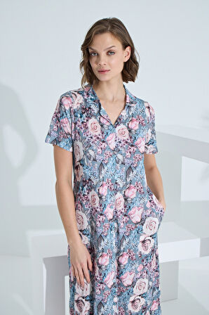 Bambu Kısa Kol Cepli Yazlık Kadın Gecelik 72960