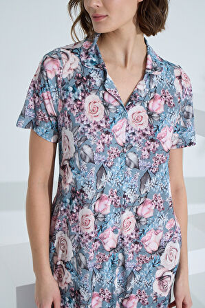 Bambu Kısa Kol Cepli Yazlık Kadın Gecelik 72960