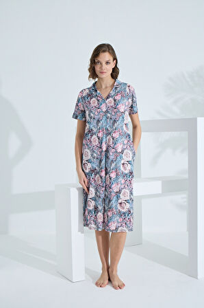 Bambu Kısa Kol Cepli Yazlık Kadın Gecelik 72960