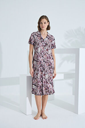 Bambu Kısa Kol Cepli Yazlık Kadın Gecelik 72952