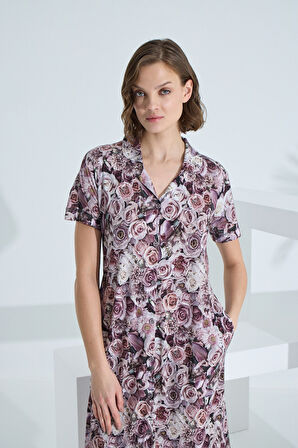 Bambu Kısa Kol Cepli Yazlık Kadın Gecelik 72952