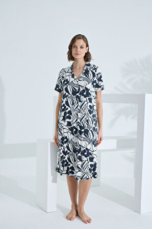 Bambu Kısa Kol Cepli Yazlık Kadın Gecelik 72955