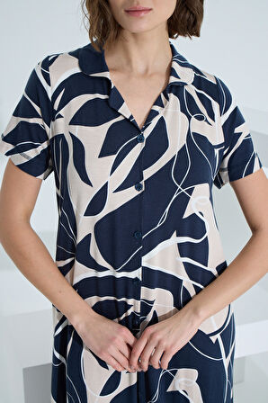 Bambu Kısa Kol Cepli Yazlık Kadın Gecelik 72951