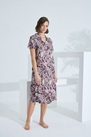 Bambu Kısa Kol Cepli Yazlık Kadın Gecelik 72952