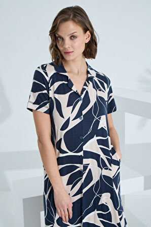 Bambu Kısa Kol Cepli Yazlık Kadın Gecelik 72951