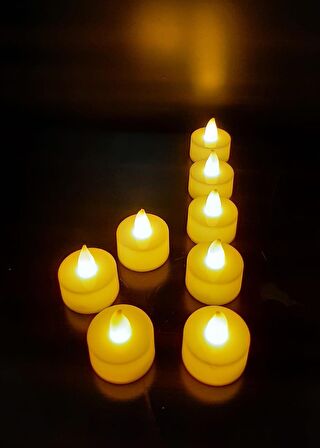 8 Adet Led Mum Tealight Kokusuz Sarı Sabit Işıklı Piller Dahil Parti Yılbaşı Süs Hediye