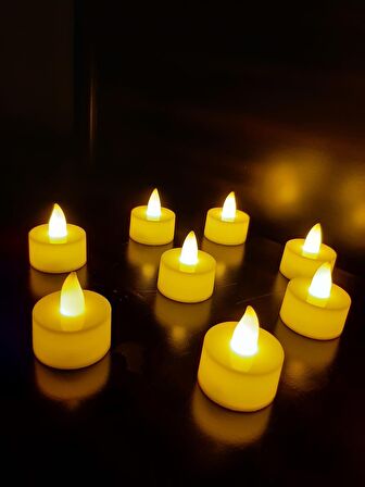 8 Adet Led Mum Tealight Kokusuz Sarı Sabit Işıklı Piller Dahil Parti Yılbaşı Süs Hediye