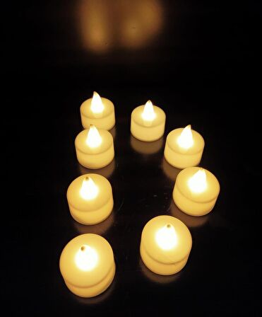 8 Adet Led Mum Tealight Kokusuz Sarı Sabit Işıklı Piller Dahil Parti Yılbaşı Süs Hediye