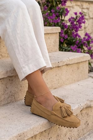 Westtowest Kadın Camel Süet Loafer Püsküllü Babet Günlük Makosen Ayakkabı