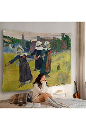 Paul Gauguin Bretonlu Kızlar Dans Duvar Örtüsü-7007
