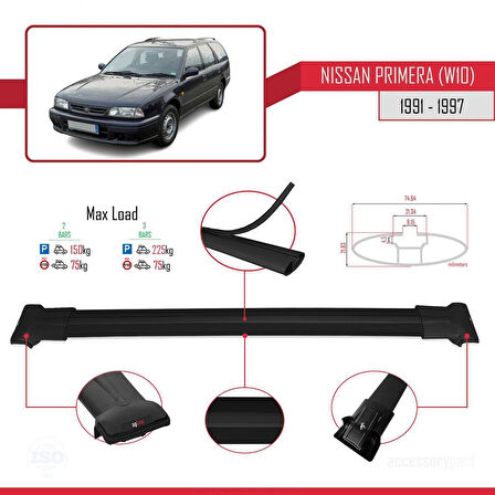 Nissan Primera (W10) Traveller 1991-1997 Arası ile Uyumlu FLY Model Ara Atkı Tavan Barı Siyah 2 Adet