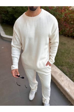 Uzun Sweatshirt Kollu Tişört Fitilli Örme Triko Yumuşak Dokulu Tüylenmez Pamuklu Kazak