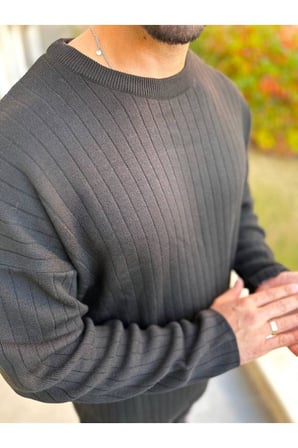 Uzun Sweatshirt Kollu Tişört Fitilli Örme Triko Yumuşak Dokulu Tüylenmez Pamuklu Kazak