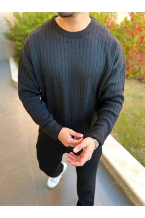 Uzun Sweatshirt Kollu Tişört Fitilli Örme Triko Yumuşak Dokulu Tüylenmez Pamuklu Kazak