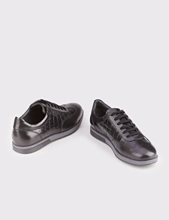 Cabani Hakiki Deri Kauçuk Taban Siyah Bağcıklı Erkek Spor Ayakkabı