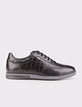 Cabani Hakiki Deri Kauçuk Taban Siyah Bağcıklı Erkek Spor Ayakkabı