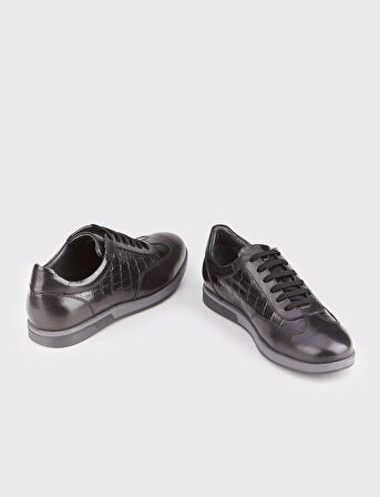 Cabani Hakiki Deri Kauçuk Taban Siyah Bağcıklı Erkek Spor Ayakkabı