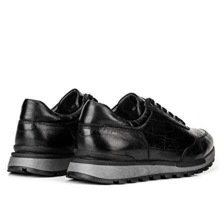 Cabani Hakiki Deri Siyah Bağcıklı Erkek Spor Ayakkabı