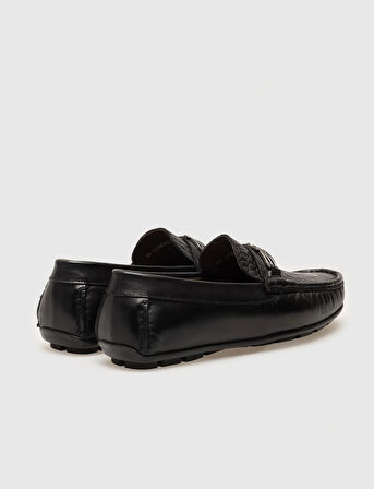 Hakiki Deri Detaylı Siyah Erkek Loafer