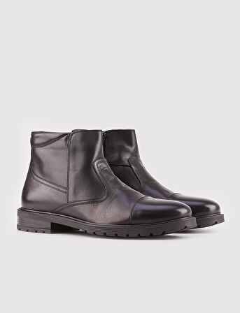 Light Kauçuk Taban Hakiki Deri Siyah Fermuarlı Günlük Erkek Bot