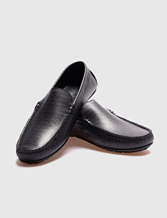 Erkek Hakiki Deri Yazlık Siyah Loafer Ayakkabı