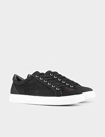 Hakiki Deri Siyah Bağcıklı Sneaker Erkek Günlük Ayakkabı