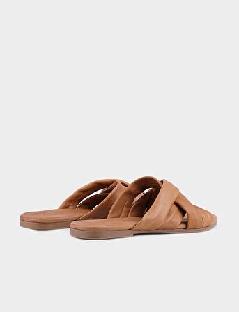 Çapraz Bantlı Hakiki Deri Taba Kadın Terlik