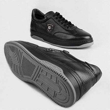 Cabani Hakiki Deri Siyah Bağcıklı Erkek Spor Ayakkabı