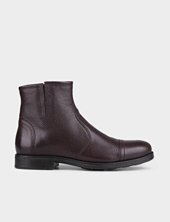 Fermuarlı Hakiki Deri Kahverengi Erkek Günlük Bot