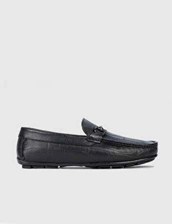 Hakiki Deri Tokalı Siyah Erkek Loafer