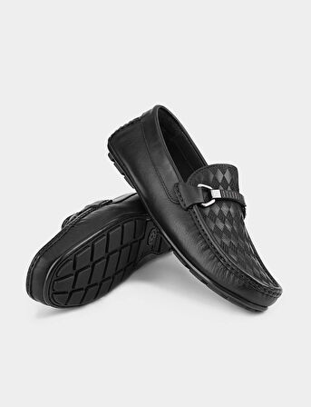 Kauçuk Taban Hakiki Deri Siyah Erkek Loafer