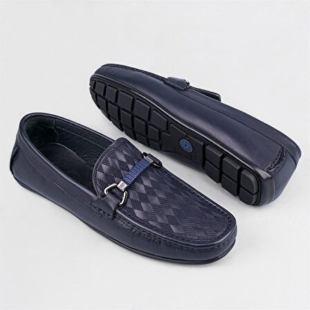 Cabani Hakiki Deri Lacivert Erkek Loafer